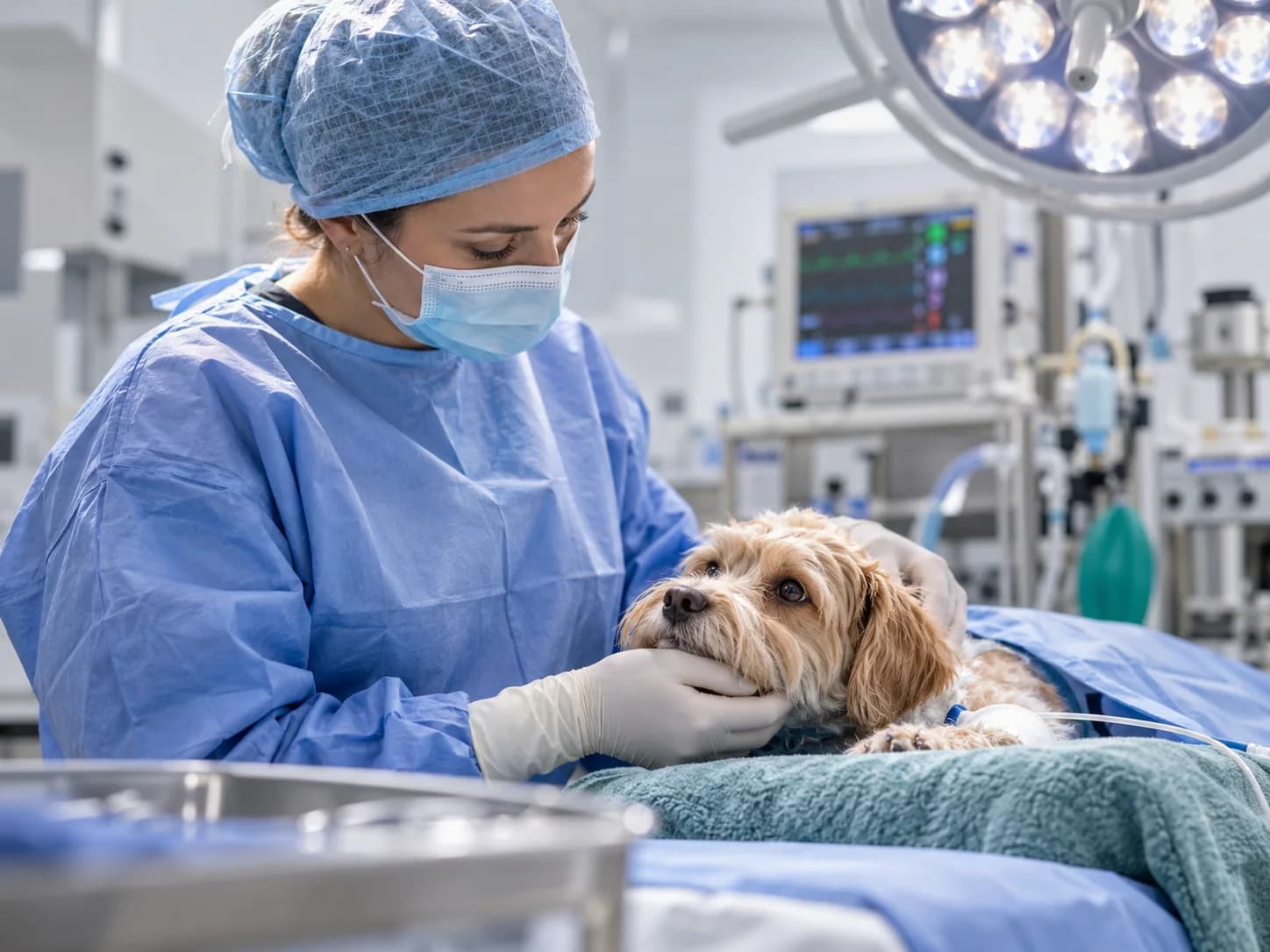 Vet surgeon in theatre with an anaesthetised dog